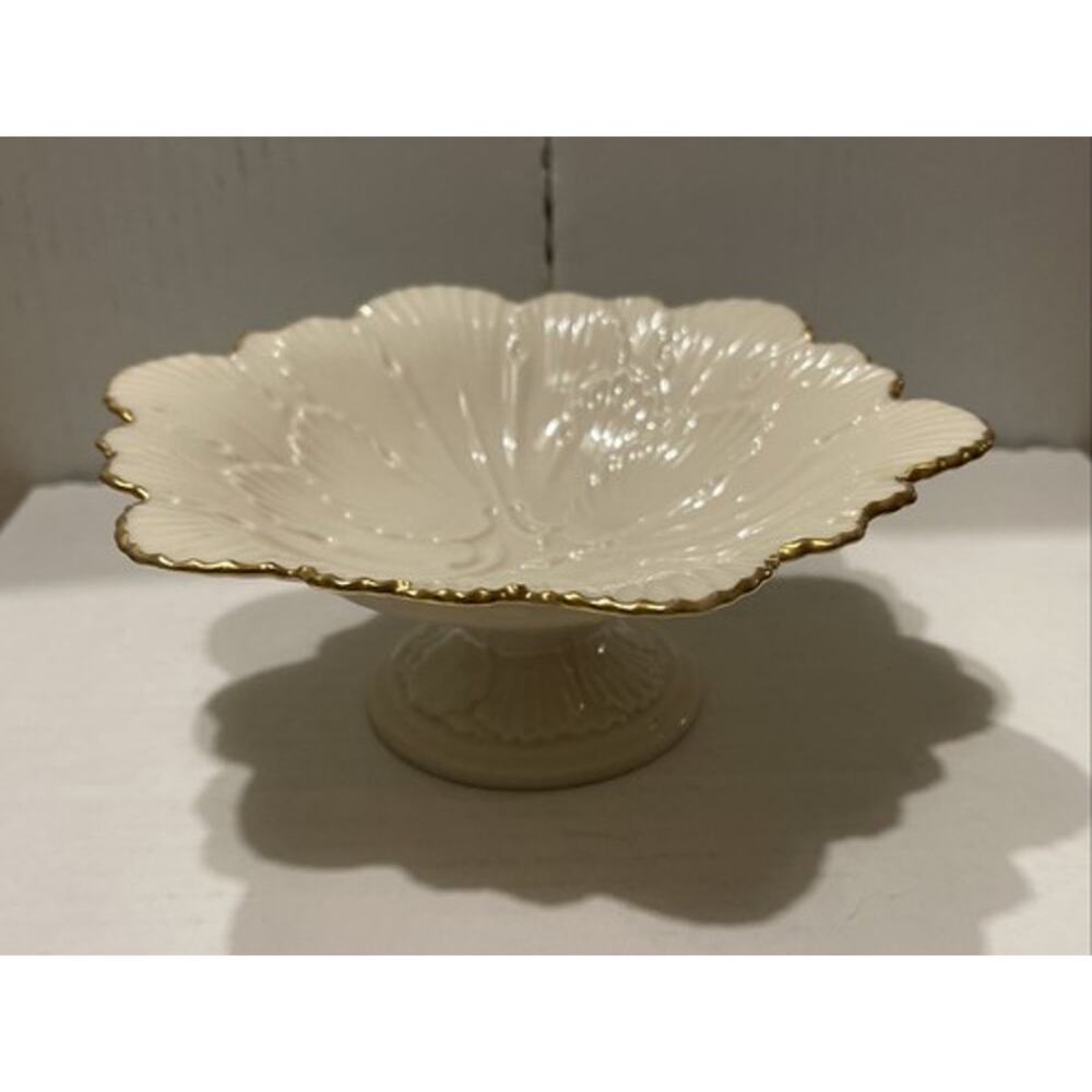 Lenox Arbor Collection Footed Pedestal Candy Dish Compote Gold Trim footed